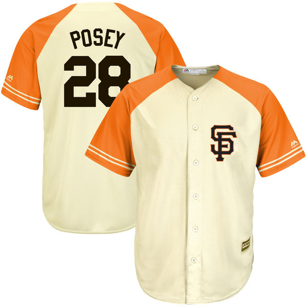 San Francisco Giants #28 Buster Posey Cream/Orange Cool Base Fashion Player Jersey