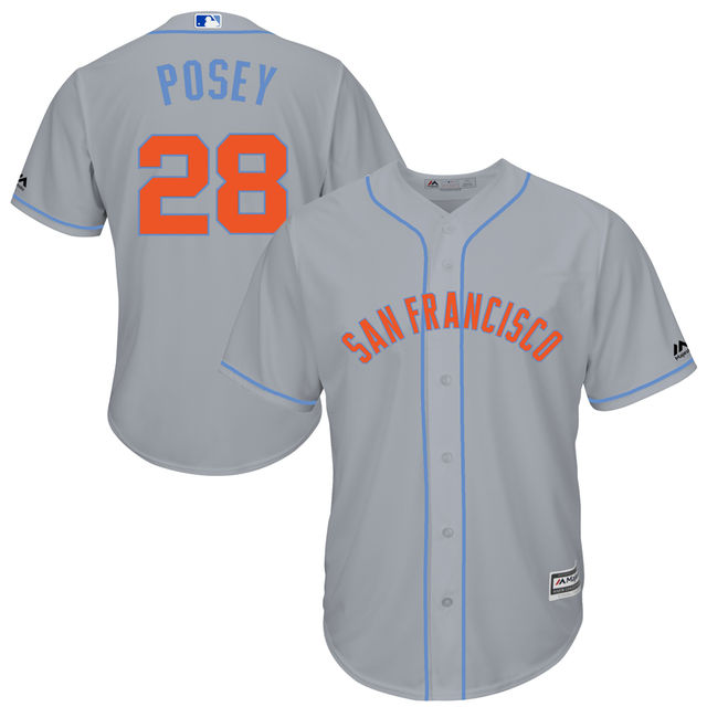 San Francisco Giants #28 Buster Posey Majestic Gray Fashion 2016 Father's Day Cool Base Jersey