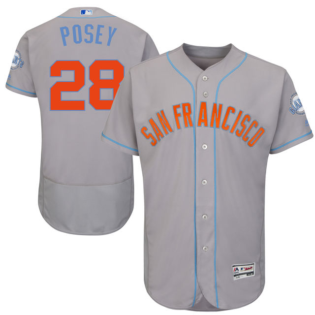 San Francisco Giants #28 Buster Posey Majestic Gray Fashion 2016 Father's Day Flex Base Jersey