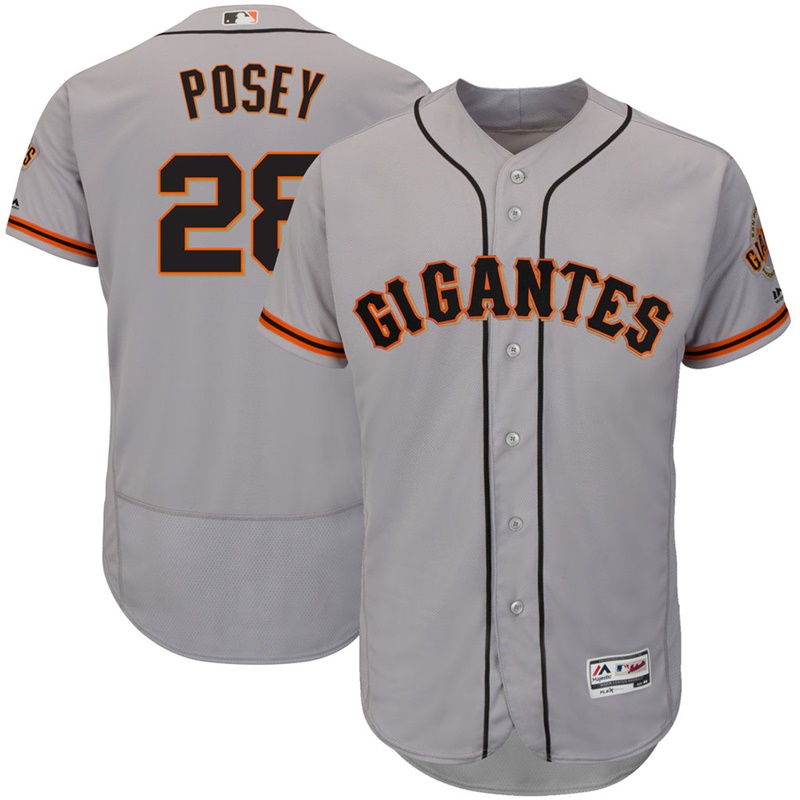 Men San Francisco Giants Buster Posey #28 Gray Hispanic Heritage Flex Base Jersey