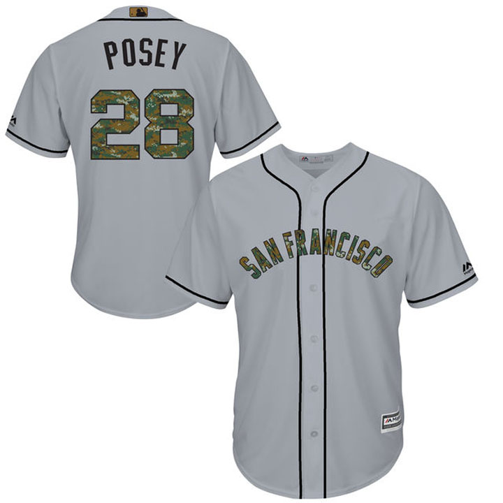 San Francisco Giants Buster Posey #28 Gray Camo Fashion 2016 Memorial Day Cool Base Jersey