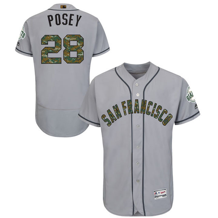 San Francisco Giants Buster Posey #28 Gray Camo Fashion 2016 Memorial Day Flex Base Jersey