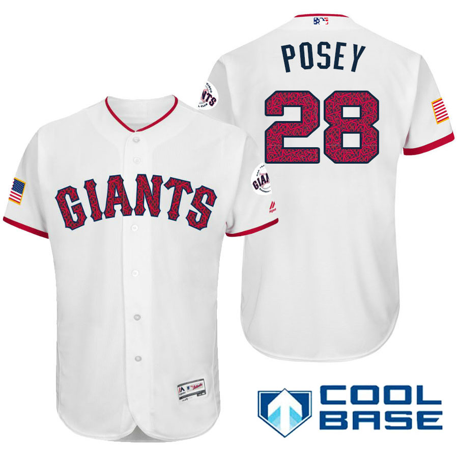 San Francisco Giants #28 Buster Posey White Stars & Stripes 2016 Independence Day Cool Base Jersey