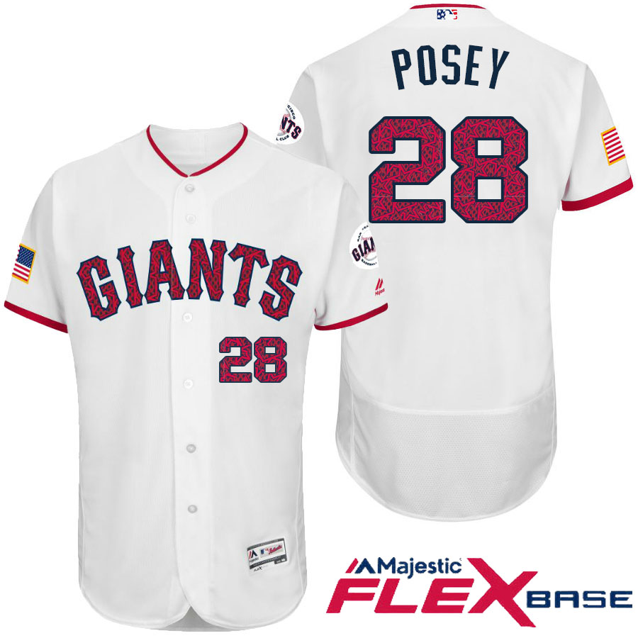 San Francisco Giants #28 Buster Posey White Stars & Stripes 2016 Independence Day Flex Base Jersey