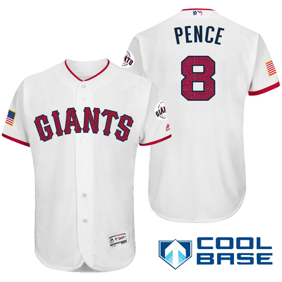 San Francisco Giants #8 Hunter Pence White Stars & Stripes 2016 Independence Day Cool Base Jersey