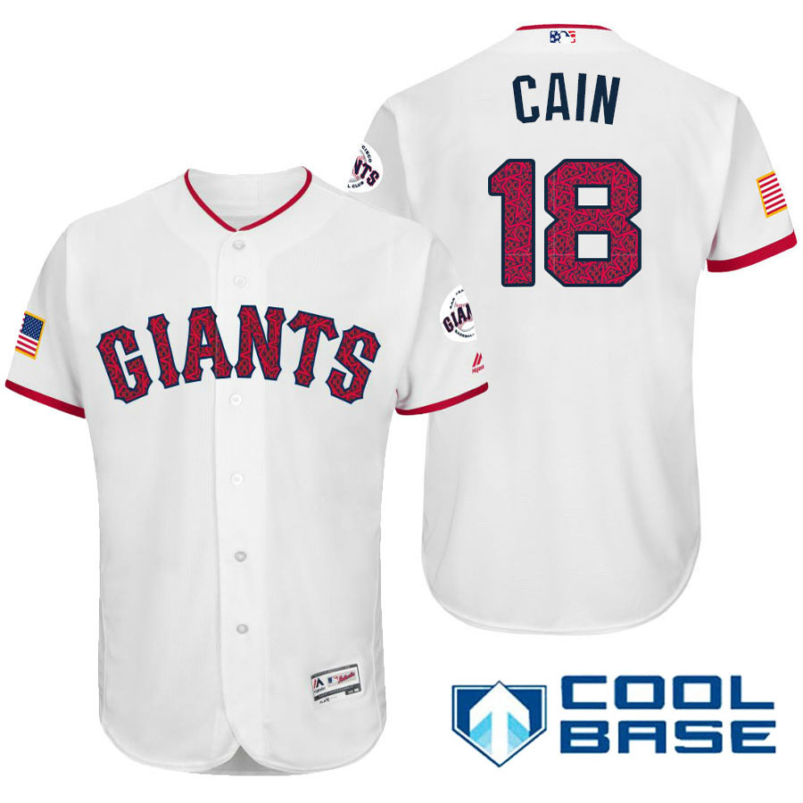 San Francisco Giants #18 Matt Cain White Stars & Stripes 2016 Independence Day Cool Base Jersey