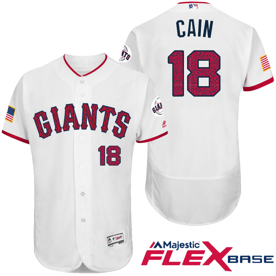 San Francisco Giants #18 Matt Cain White Stars & Stripes 2016 Independence Day Flex Base Jersey