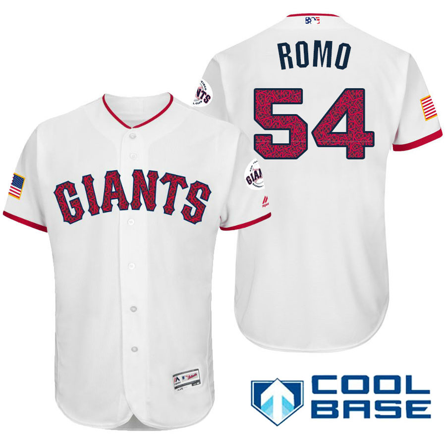 San Francisco Giants #54 Sergio Romo White Stars & Stripes 2016 Independence Day Cool Base Jersey