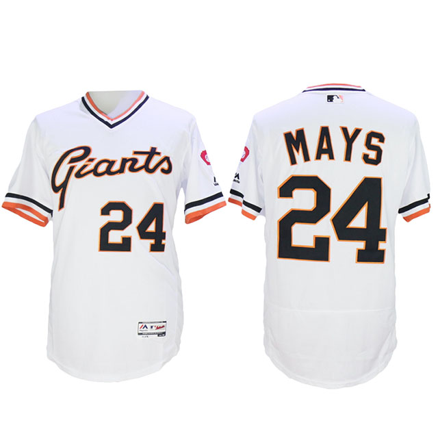 San Francisco Giants Willie Mays #24 Majestic White Throwback Flex Base Jersey