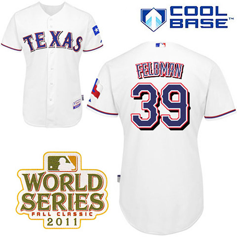 Texas Rangers #39 Scott Feldman White Home Cool Base 2011 World Series Patch Jersey