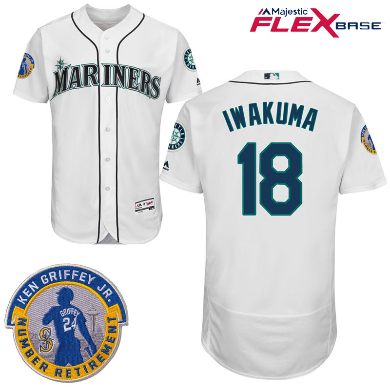 Seattle Mariners #18 Hisashi Iwakuma White Commemorative Retirement Path Flex Base Jersey