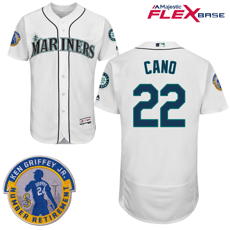 Seattle Mariners #22 Robinson Cano White Commemorative Retirement Path Flex Base Jersey