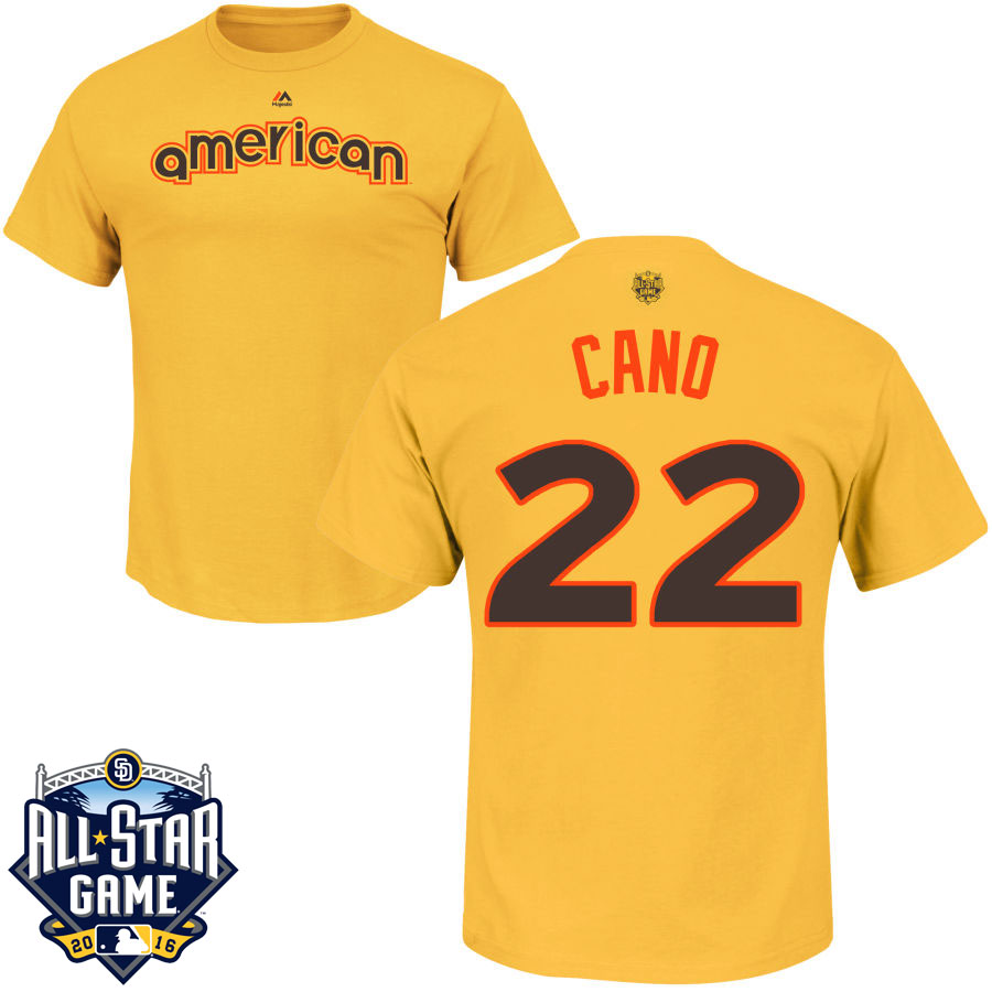 Seattle Mariners Robinson Cano #22 Yellow 2016 MLB All-Star Game American League Name & Number T-Shirt