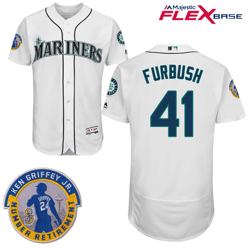 Seattle Mariners #41 Charlie Furbush White Commemorative Retirement Path Flex Base Jersey