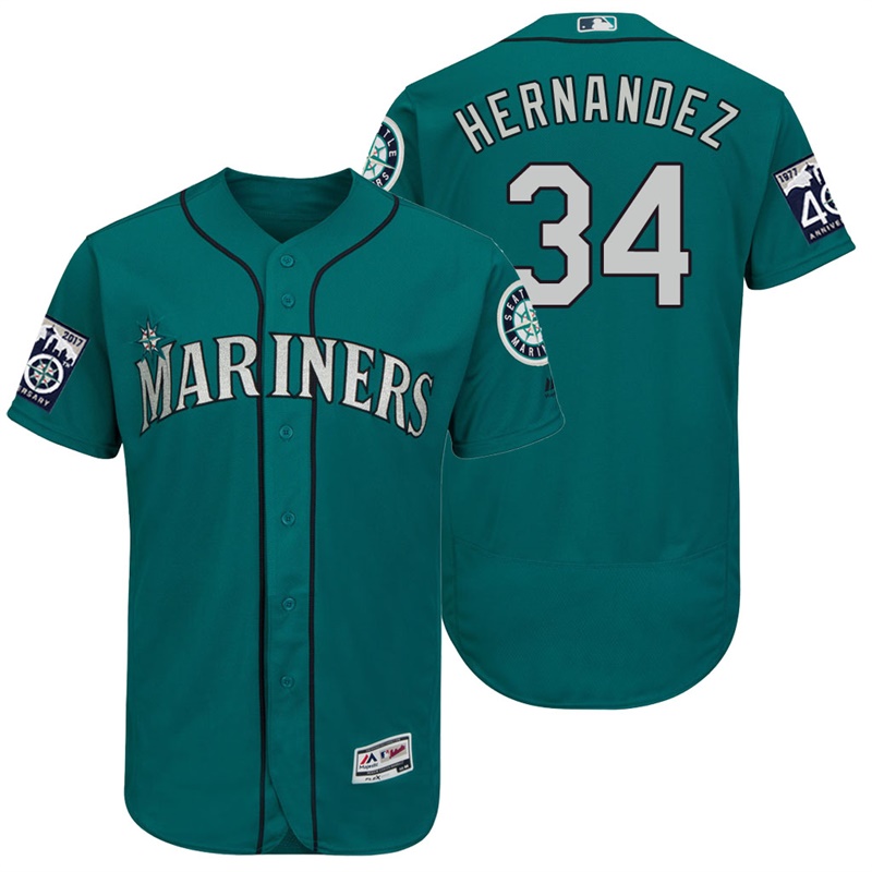 Seattle Mariners Felix Hernandez #34 Aqua On-Field 40th Anniversary Patch Flex Base Jersey