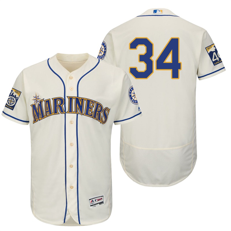 Seattle Mariners Felix Hernandez #34 Cream On-Field 40th Anniversary Patch Flex Base Jersey