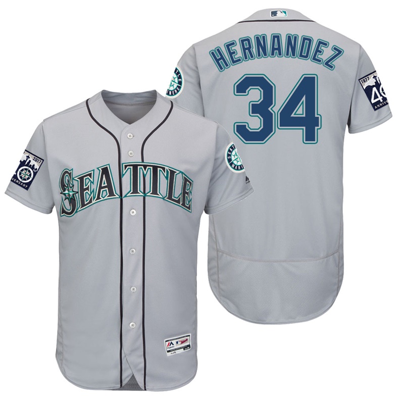 Seattle Mariners Felix Hernandez #34 Grey On-Field 40th Anniversary Patch Flex Base Jersey