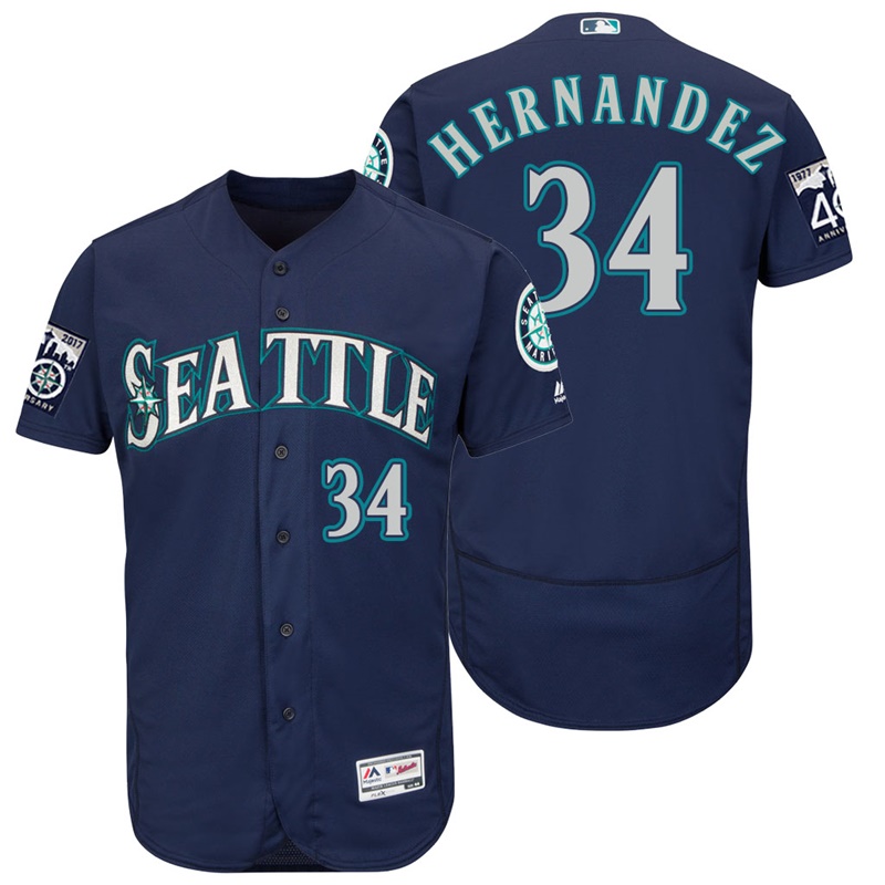 Seattle Mariners Felix Hernandez #34 Navy On-Field 40th Anniversary Patch Flex Base Jersey