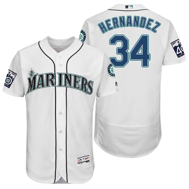 Seattle Mariners Felix Hernandez #34 White On-Field 40th Anniversary Patch Flex Base Jersey