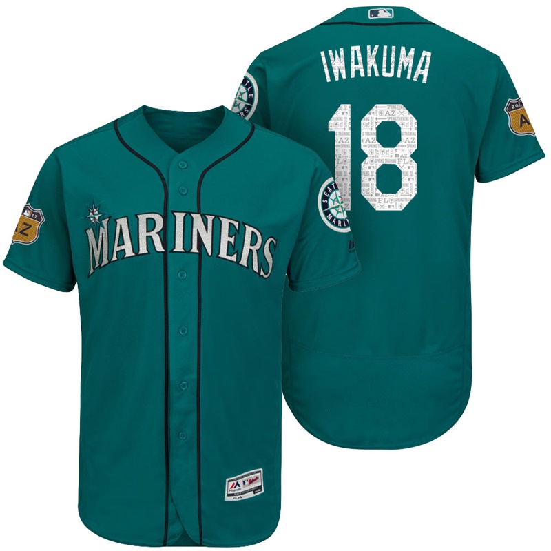 Seattle Mariners Hisashi Iwakuma #18 Aqua 2017 Spring Training Cactus League Patch Authentic Collection Flex Base Jersey