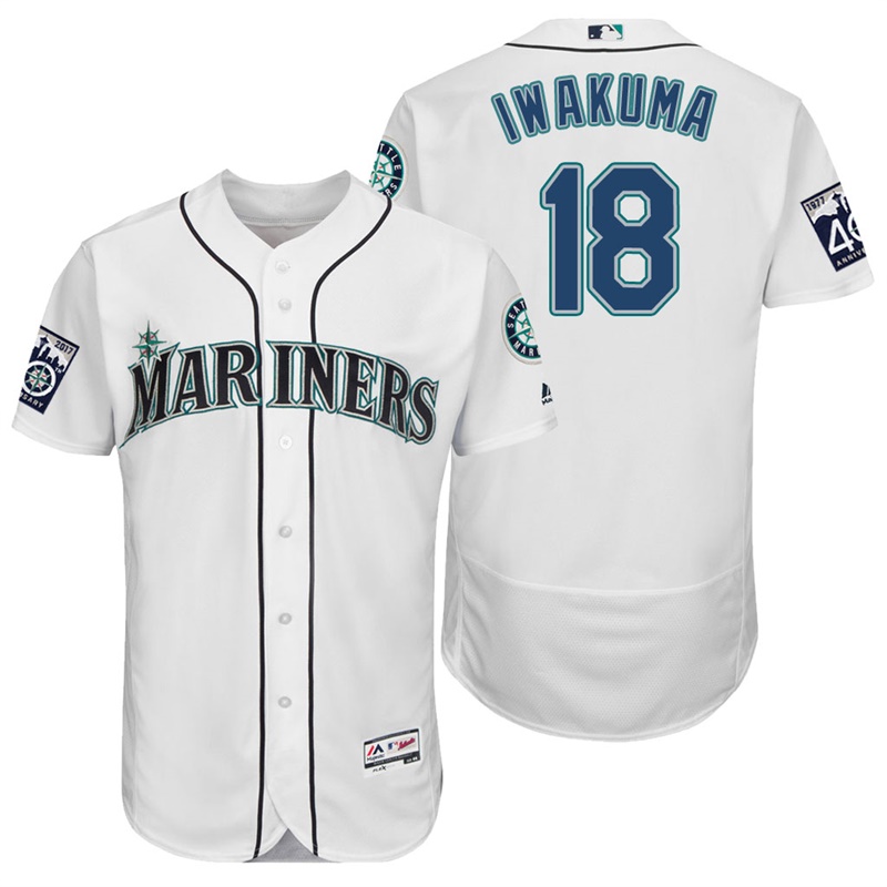 Seattle Mariners Hisashi Iwakuma #18 White On-Field 40th Anniversary Patch Flex Base Jersey