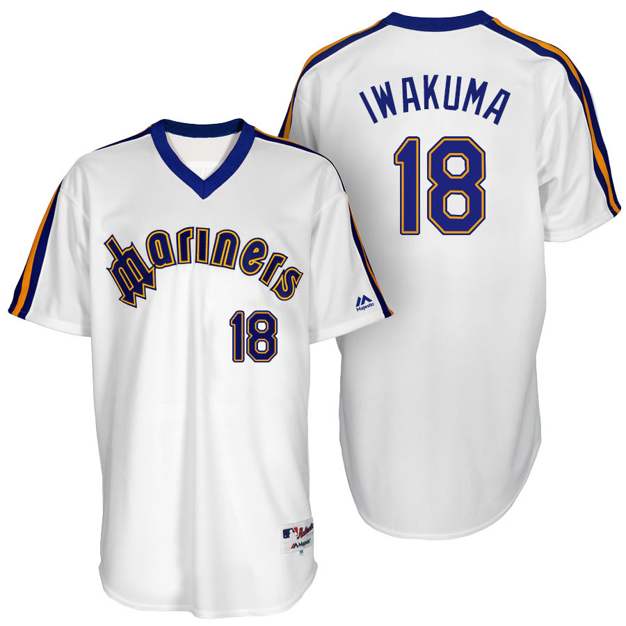 Seattle Mariners Hisashi Iwakuma #18 Majestic White Authentic Turn Back the Clock Jersey