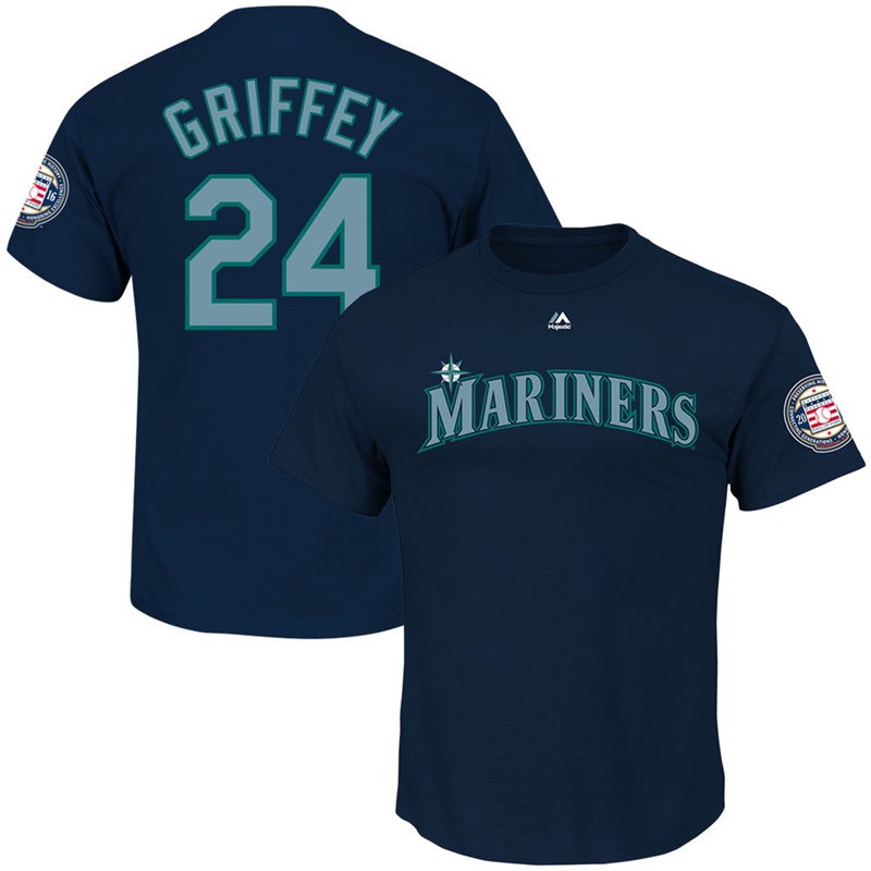 Seattle Mariners Ken Griffey Jr. Navy 2016 Hall Of Fame Induction Patch Name & Number T-Shirt