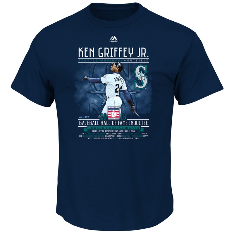 Seattle Mariners Ken Griffey Jr. Navy 2016 Hall of Fame Player Stat T-Shirt