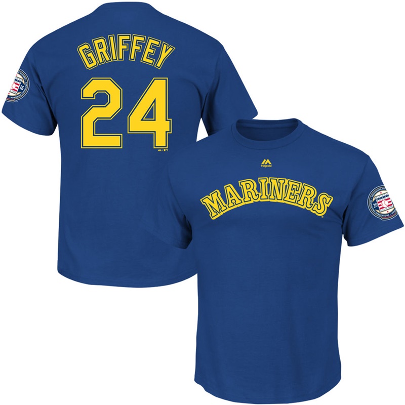 Seattle Mariners Ken Griffey Jr. Royal 2016 Hall Of Fame Induction Patch Name & Number T-Shirt