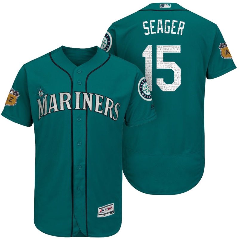 Seattle Mariners Kyle Seager #15 Aqua 2017 Spring Training Cactus League Patch Authentic Collection Flex Base Jersey