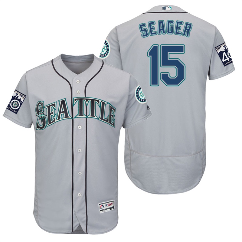 Seattle Mariners Kyle Seager #15 Grey On-Field 40th Anniversary Patch Flex Base Jersey