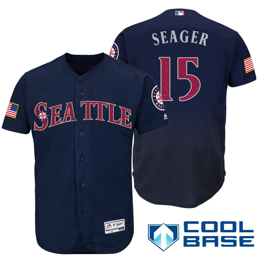 Seattle Mariners #15 Kyle Seager Navy Stars & Stripes 2016 Independence Day Cool Base Jersey