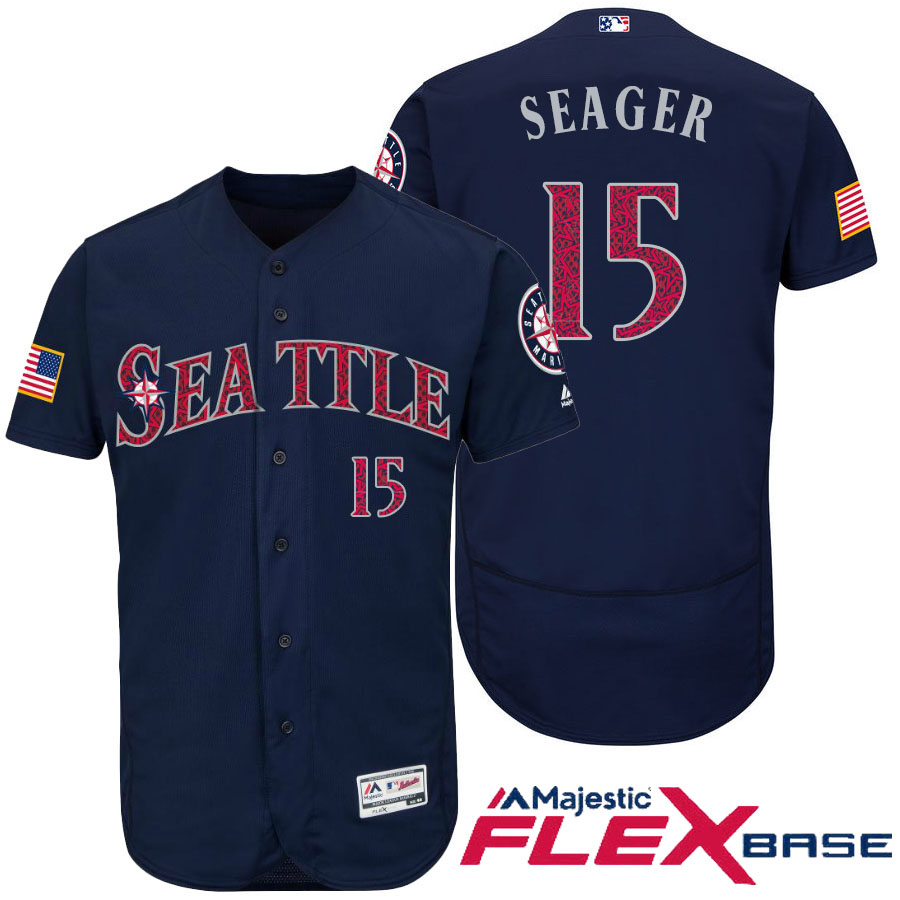 Seattle Mariners #15 Kyle Seager Navy Stars & Stripes 2016 Independence Day Flex Base Jersey