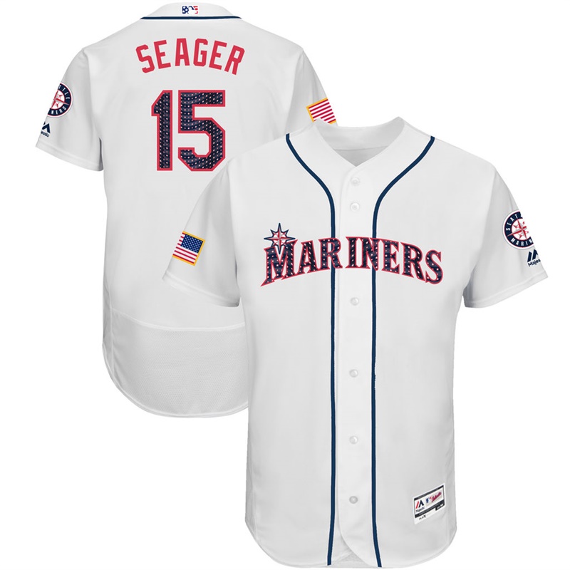 Kyle Seager #15 Seattle Mariners 2017 Stars & Stripes Independence Day White Flex Base Jersey - Men