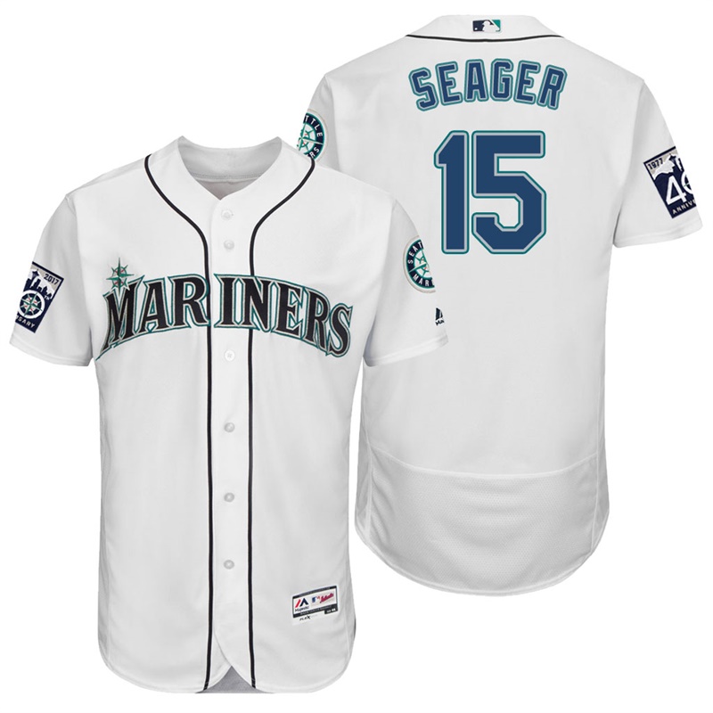 Seattle Mariners Kyle Seager #15 White On-Field 40th Anniversary Patch Flex Base Jersey