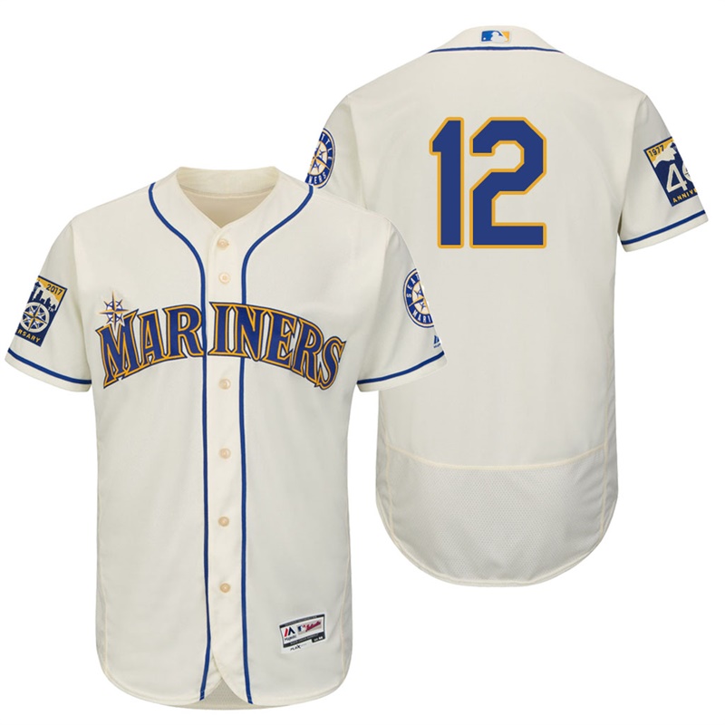 Seattle Mariners Leonys Martin #12 Cream On-Field 40th Anniversary Patch Flex Base Jersey