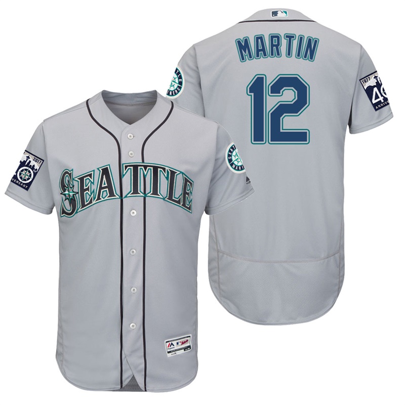 Seattle Mariners Leonys Martin #12 Grey On-Field 40th Anniversary Patch Flex Base Jersey