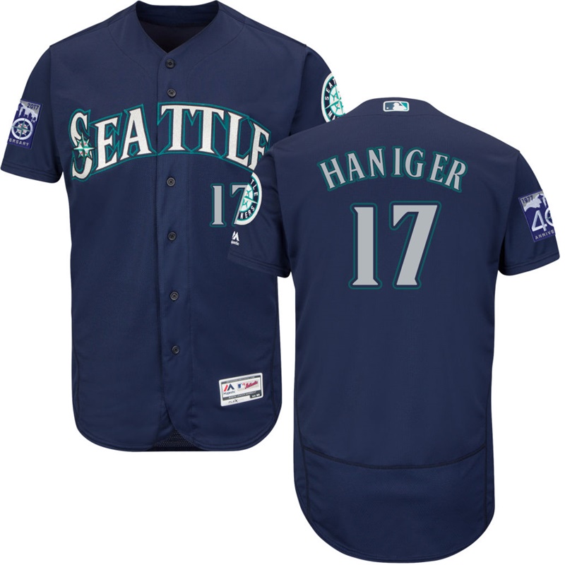 Men Seattle Mariners Mitch Haniger #17 Navy Alternate Commemorative Patch Flex Base Jersey