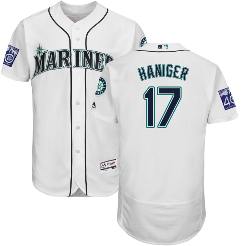 Men Seattle Mariners Mitch Haniger #17 White Home Commemorative Patch Flex Base Jersey