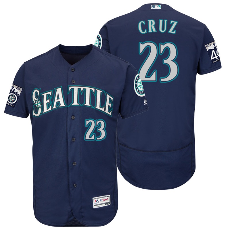 Seattle Mariners Nelson Cruz #23 Navy On-Field 40th Anniversary Patch Flex Base Jersey