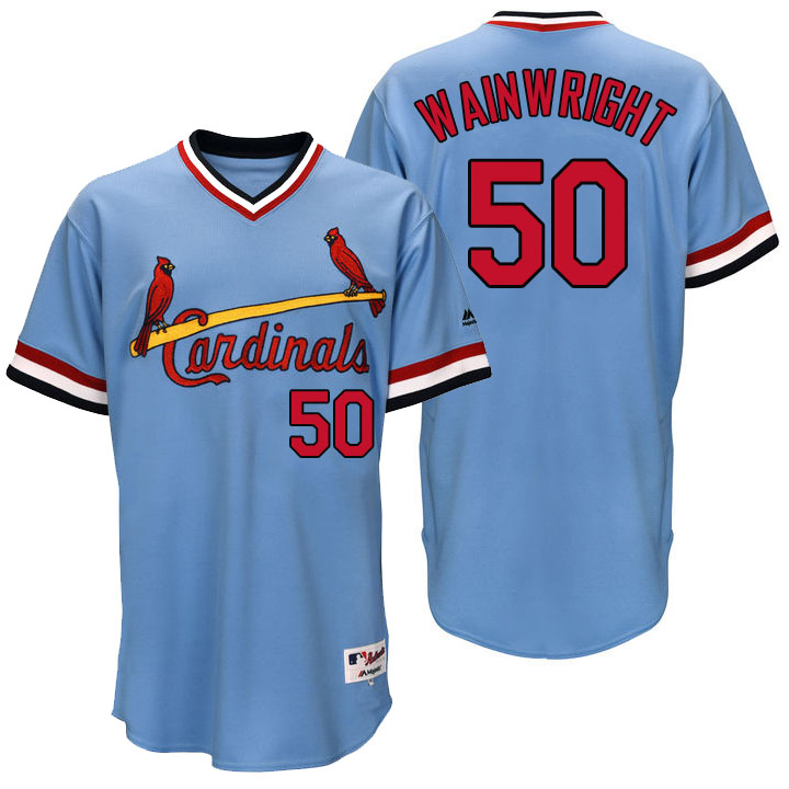 St. Louis Cardinals Adam Wainwright #50 Majestic Light Blue Authentic Turn Back the Clock Jersey