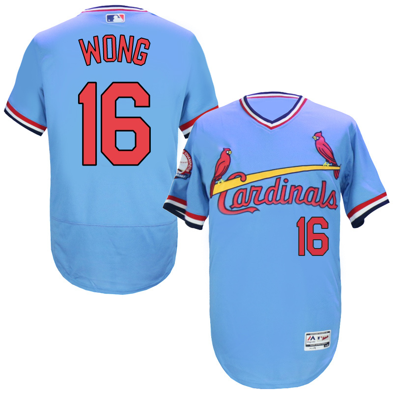 St. Louis Cardinals #16 Kolten Wong Blue Throwback Authentic Flexbase Jersey