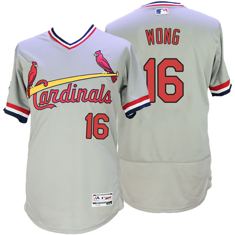 St. Louis Cardinals Kolten Wong #16 Majestic Gray Throwback Flex Base Jersey