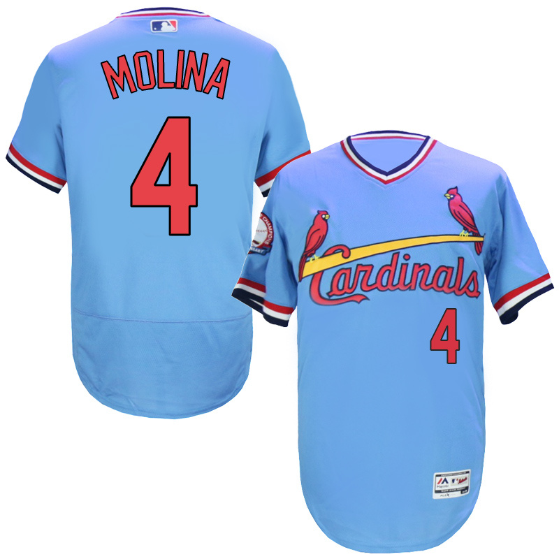 St. Louis Cardinals #4 Yadier Molina Blue Throwback Authentic Flexbase Jersey