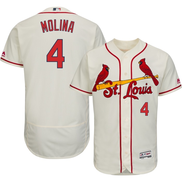 St. Louis Cardinals Yadier Molina #4 Cream Authentic Collection Flexbase Player Jersey