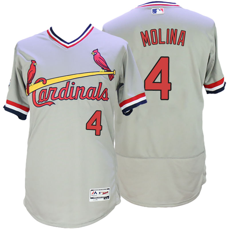 St. Louis Cardinals Yadier Molina #4 Majestic Gray Throwback Flex Base Jersey