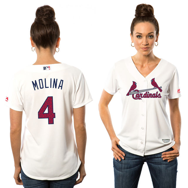 Women's St. Louis Cardinals Yadier Molina #4 White 2016 Independence Day Stars & Stripes Cool Base Jersey