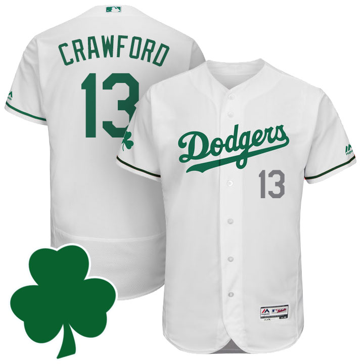 L.A. Dodgers #13 Carl Crawford St. Patricks Day White Celtic Flexbase Authentic Collection Jersey