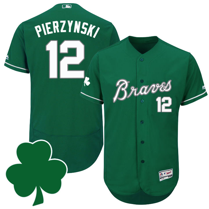 Atlanta Braves #12 A.J. Pierzynski St. Patricks Day Green Celtic Flexbase Authentic Collection Jersey