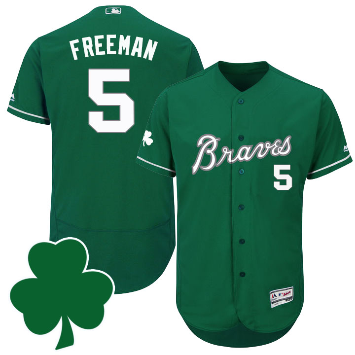 Atlanta Braves #5 Freddie Freeman St. Patricks Day Green Celtic Flexbase Authentic Collection Jersey